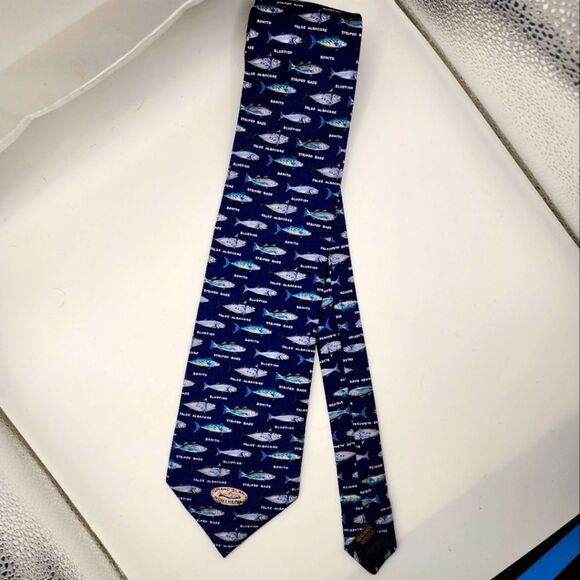 Allyn Eric Holch Mens Northern Grand Slam Blue Fish Tie 100% Silk Habdmade Lux - Picture 1 of 4